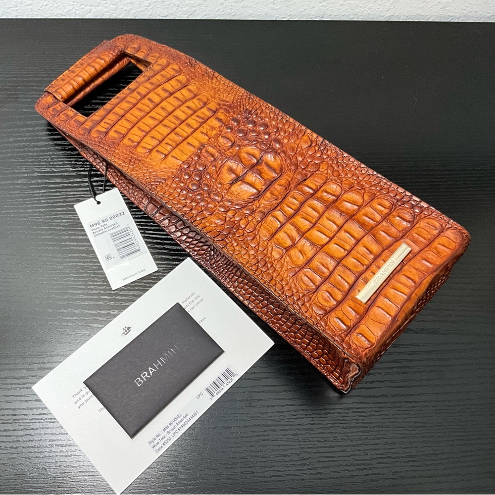 Brahmin Wine Tote Bag Brown / Orange Leather for Spirits Champagne CLASSY
